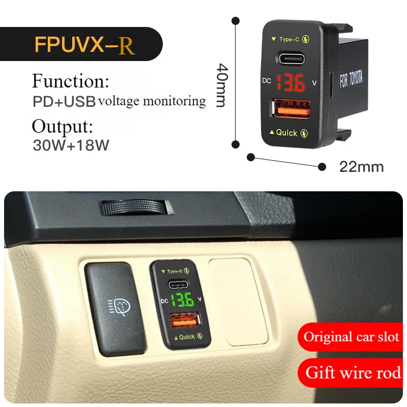 36W USB Type-C PD Port Car Charger with Fast Charge and Voltmeter