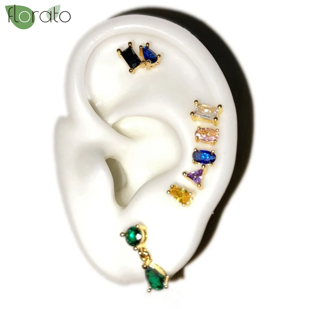  바늘 여성을위한 다채로운 보석 귀걸이 워터 드롭 펜던트 스터드 귀걸이 웨딩 럭셔리 쥬얼리 선물