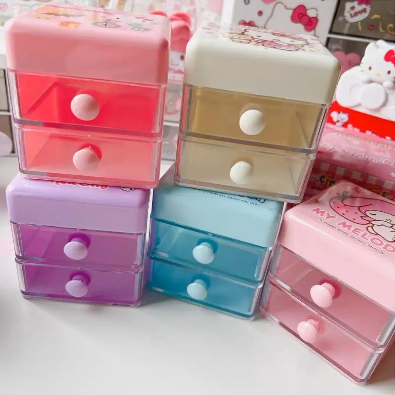 

Sanrio Cartoon Kuromi Desktop Storage Box Kawaii Mini 7X6.5X7Cm Bilayer Drawer Box Jewelry Headrope Storage Bestie Holiday Gifts