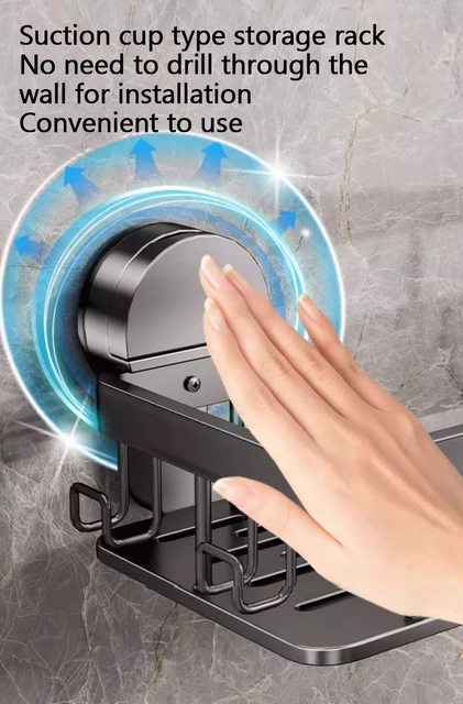 ชั้นวางของในห้องน้ำแบบติดผนังด้วยถ้วยดูด ไม่ต้องเจาะผนัง สำหรับวางขวดแชมพู ชั้นวางของในห้องอาบน้ำ ชั้นวางของในห้องน้ำและห้องครัว ทำจากอะลูมิเนียม 6