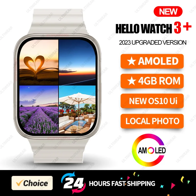 Hello Watch 3 Plus Smart Watch With 4GB ROM Amoled 49mm Compass Bluetooth  Local Music Heart Rate Smartwatch for Men Women 2023 - AliExpress