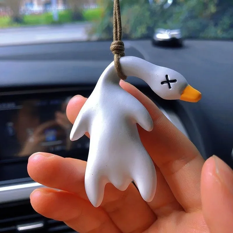 Funny Swing Goose Roasted White Roast Duck Car Pendant Swing Duck Car Hanging Ornament for Car Products Interior Accessories 2