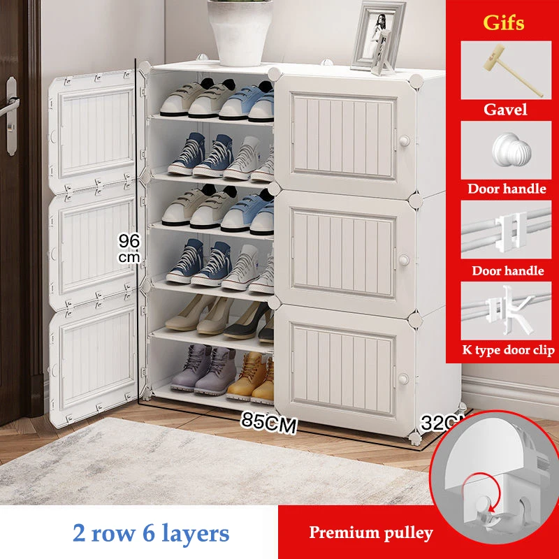 

DIY Modular Shoe Cabinet Plastic Steel Easy Assembly Shoes Boots Storage Closet Living Room Space-saving Shoe Rack with Door