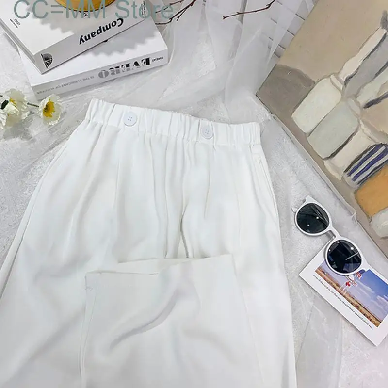 New Wide Leg Lazy Ice Silk Pants for Women 2 Button Suit Chiffon Loose Spring Summer Straight High Waist Pants