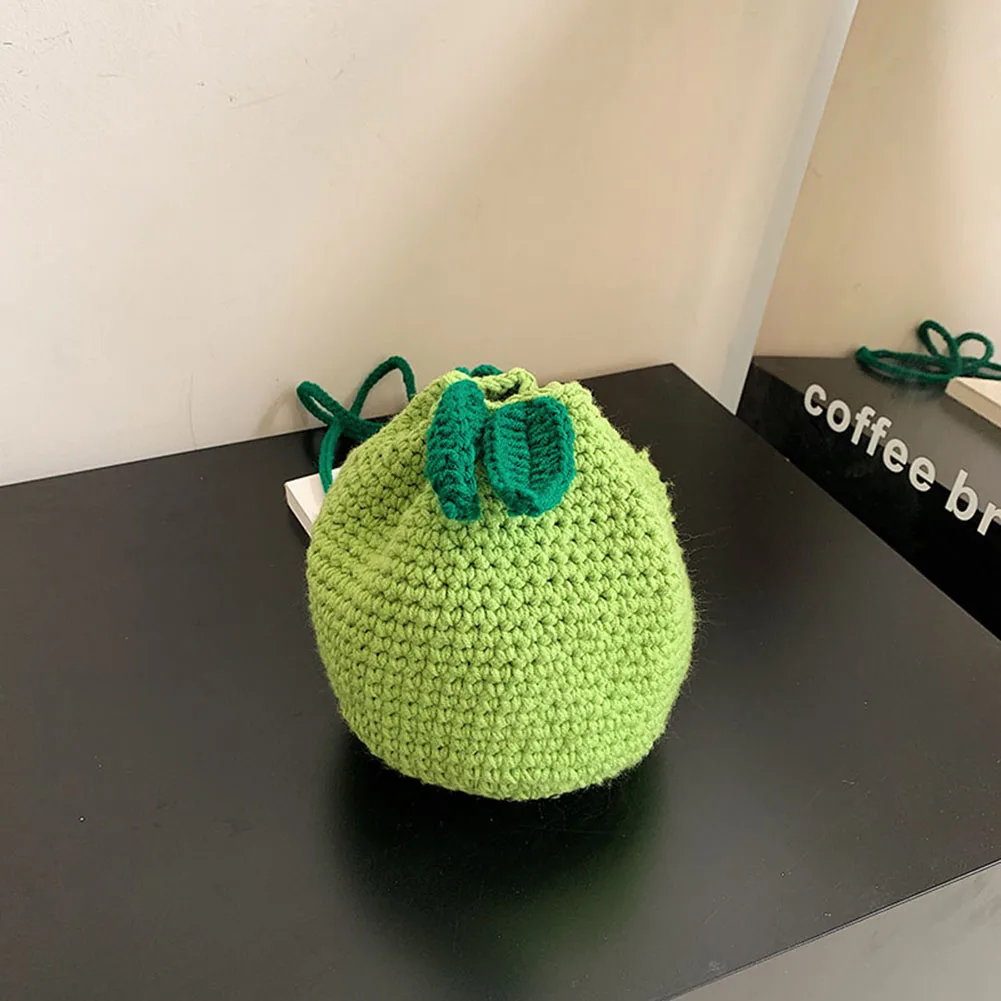 Female Crocheted Purse Drawstring Crossbody Bag Orange Shape Cute Fruit Pouch Charm Gift for Friends