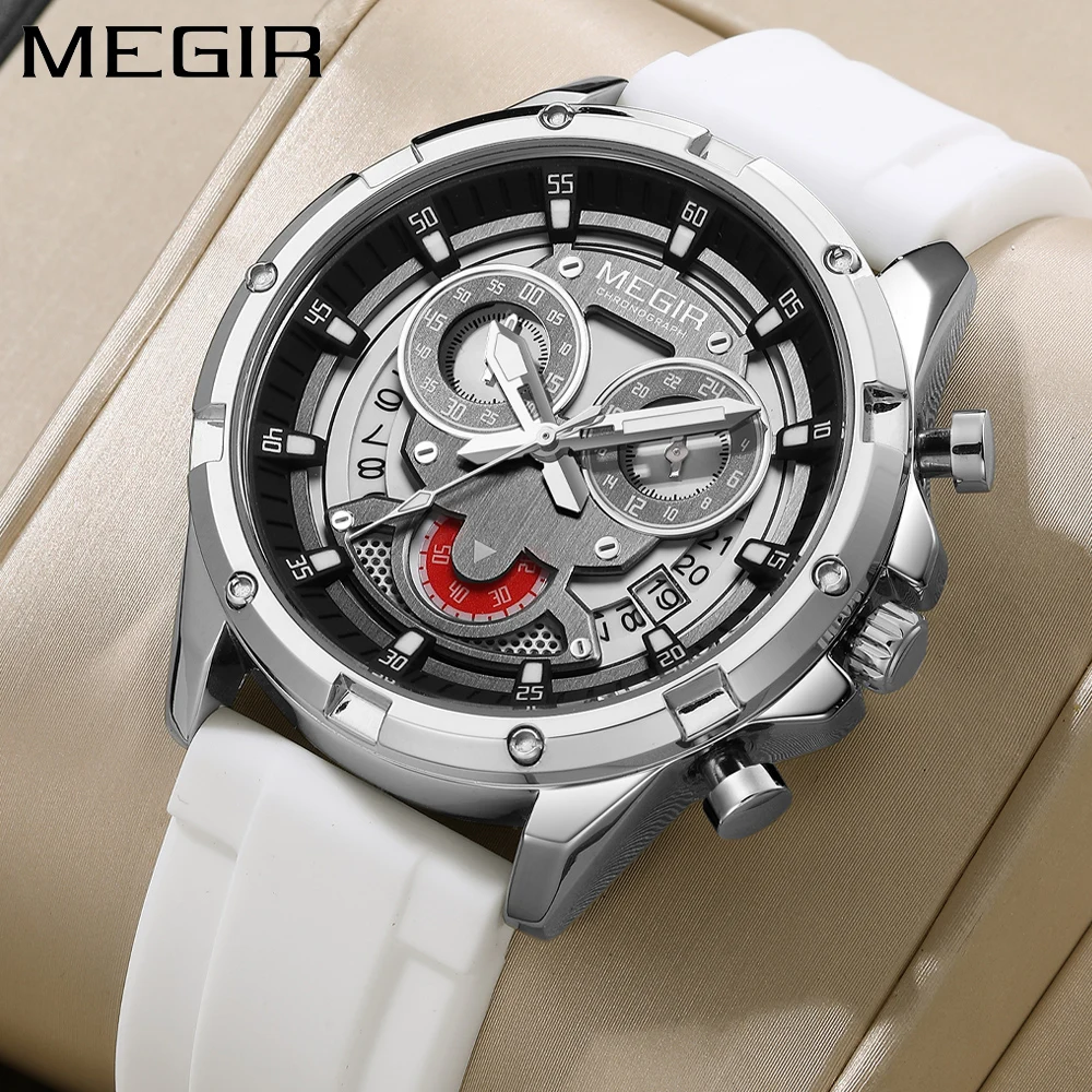 MEGIR Man Watch Quartz Waterproof Luxury Luminous Date Chronograph Silicone Men Wristwatch Military Sports Men's Watches