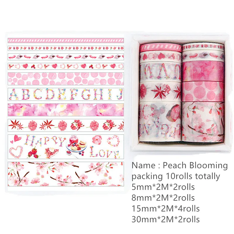 10 rolls Washi Tape Set Scrapbooking Masking Stickers for Paper DIY Craft Gift Decoration Student Stationery Supply 5