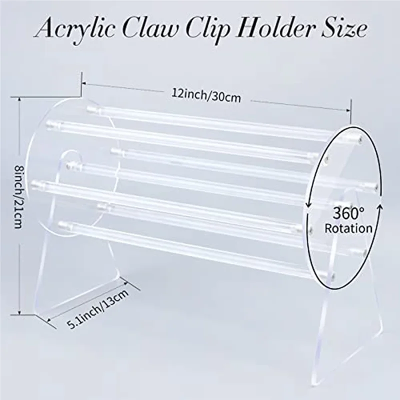 Acrylic Claw Clip Organizer Holder,360Degree Rotating Claw Clip Holder and Storage,Hair Clip Organizer Display for Women 3