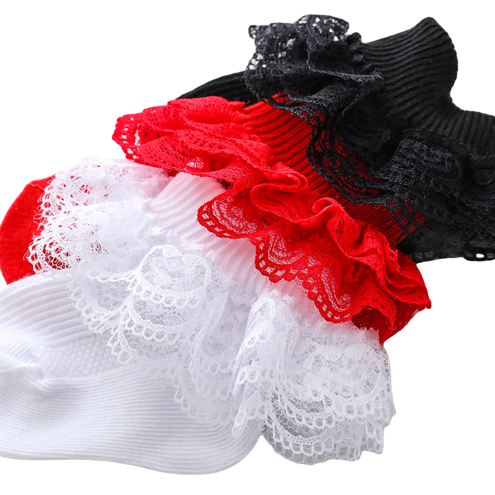 FOCUSNORM 0-12M Baby Girls Boys Socks 5 Colors Solid Cute Frilly Lace Flowers Birthday Gift Socks 3
