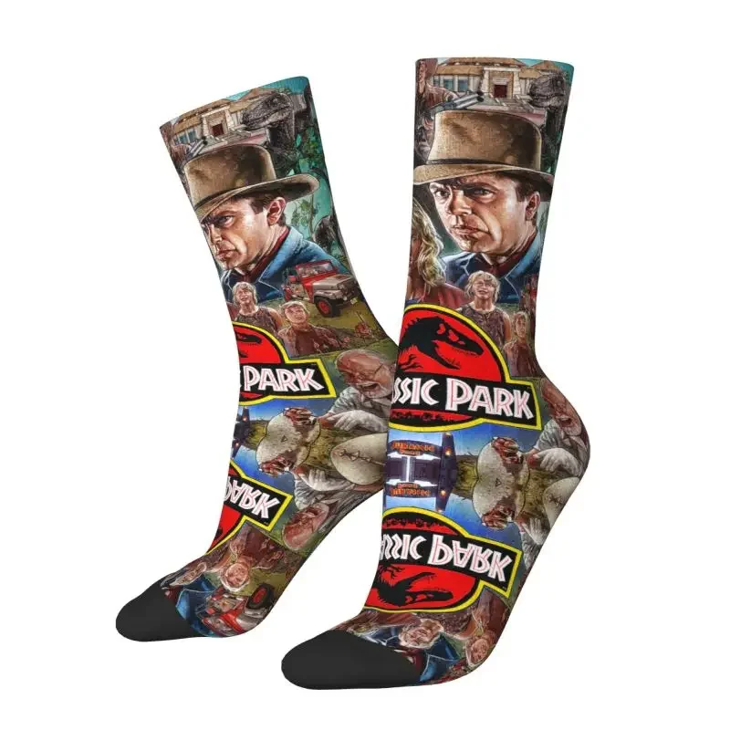 

Classic Movie Poster Jurassic Park Men Women Crew Socks Unisex Novelty 3D Printing Dinosaur World Dress Socks