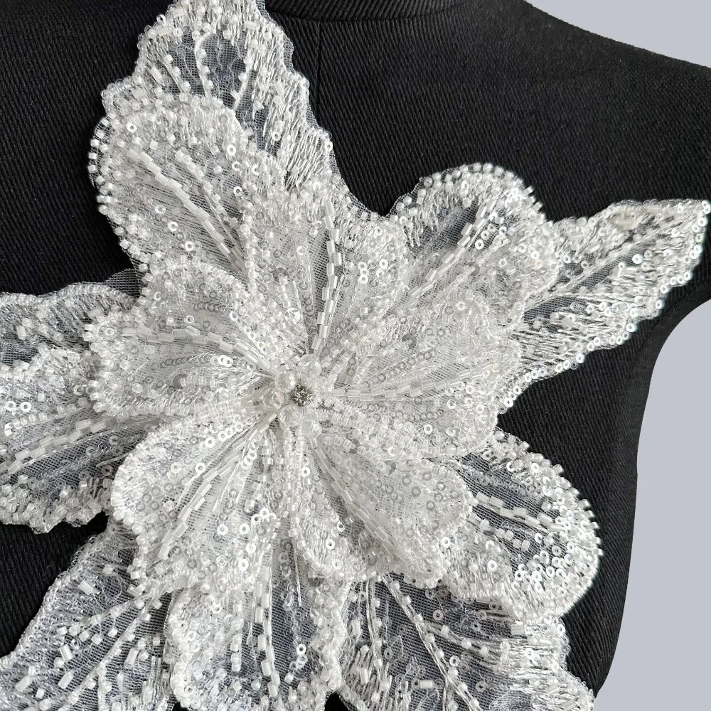 Pailletten Perlen Brust Blume 3D Floral Spitze Patches Mehrschichtige Applikation Kleidung Stoff Nähmaterial DIY Kleidung Zubehör – Detail 7