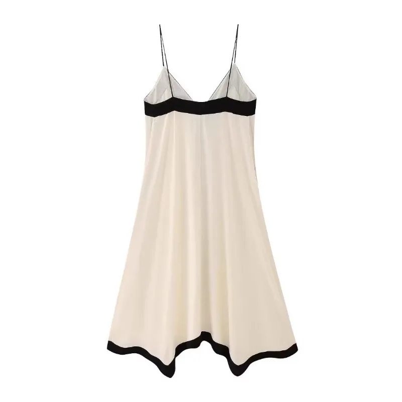 V Neck Backless Maxi Dresses For Women Color Block Slim Sexy Sundress Femme Street Fashion Party Temperament Dress Woman