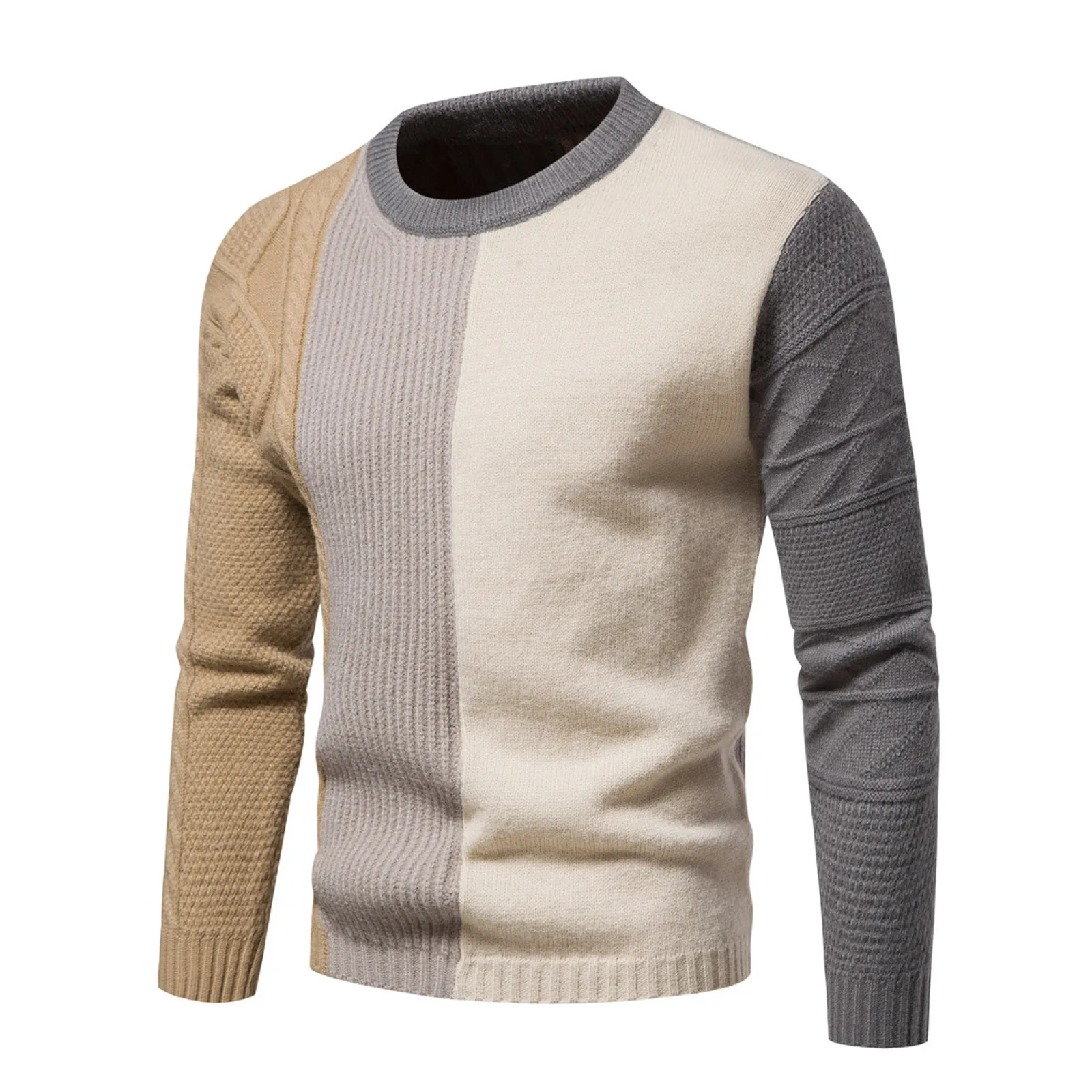

Color Block Sweater Round Neck Sweaters Autumn Winter Pullovers Long Sleeve Sweaters For Men Jumper Loose Fit Pull Homme 2023