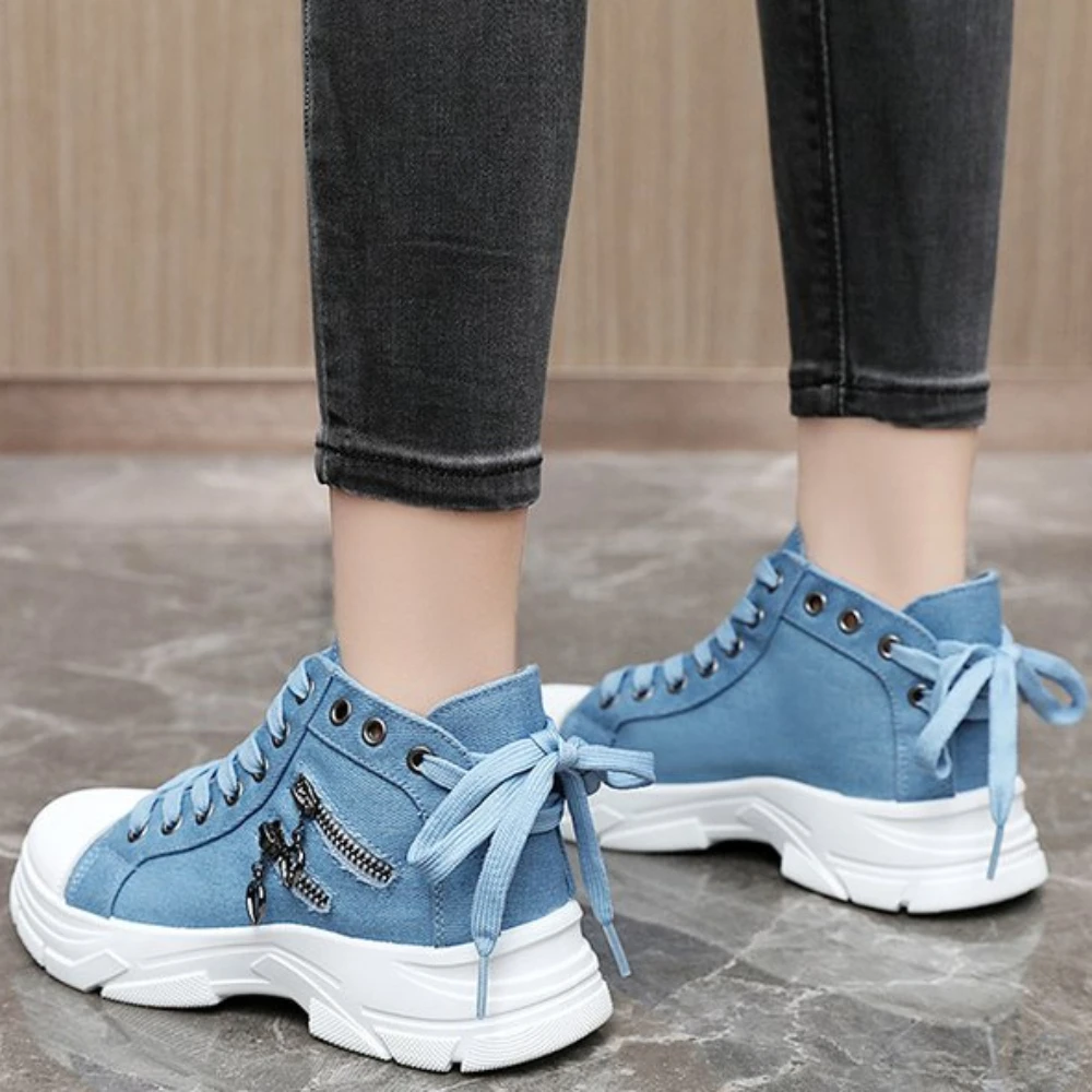 Women Sneakers High Top Female Denim Canvas Shoes Woman Girls Students Canvas Shoes for Women Sneakers Lace Up Platform Shoes