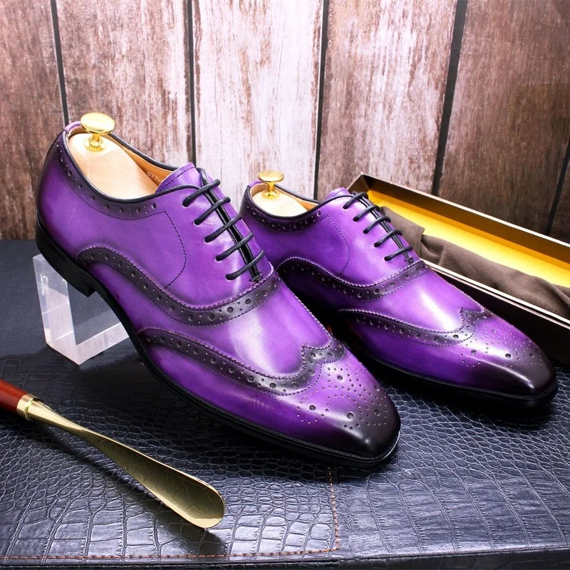 Noble-Purple-Handmade-Mens-Brogue-Carved-Leather-Shoes-Genuine-Leather ...