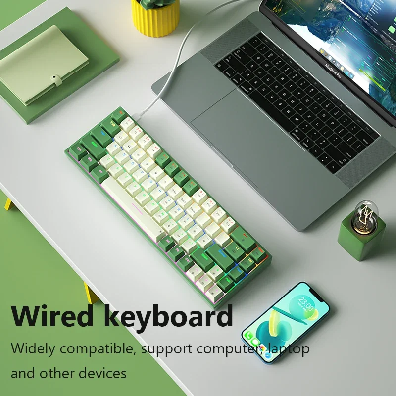 Przewodowa klawiatura mechaniczna ergonomia 68 klawiszy RGB Hotswap klawiatura do gier typu C nasadki na klawisze z PBT klawiatury do komputer stancjonarny laptopa