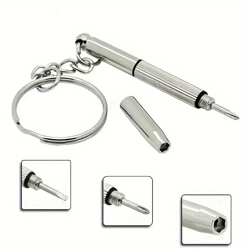 2Pcs Multifunctional Mini Screwdriver 3in1 Slotted Cross Hex Screw Driver Glasses Phone Watch Screw Repair Keyring Tool 6