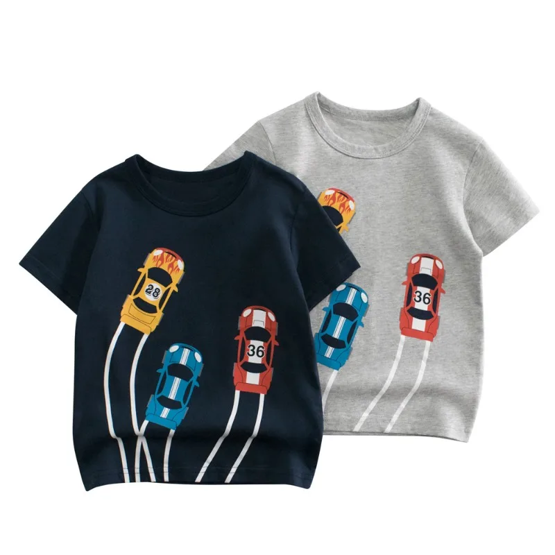 2024 Summer New Boys Short Sleeved T-shirt Kids Clothes O-Neck Cartoon Car Cotton Base Shirts 2-10 Years Old Children's Clothing