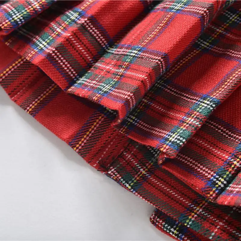 Girls Sailor Scotland Plaid Checks School Uniform Pleated Skirt Cotton  Tartan