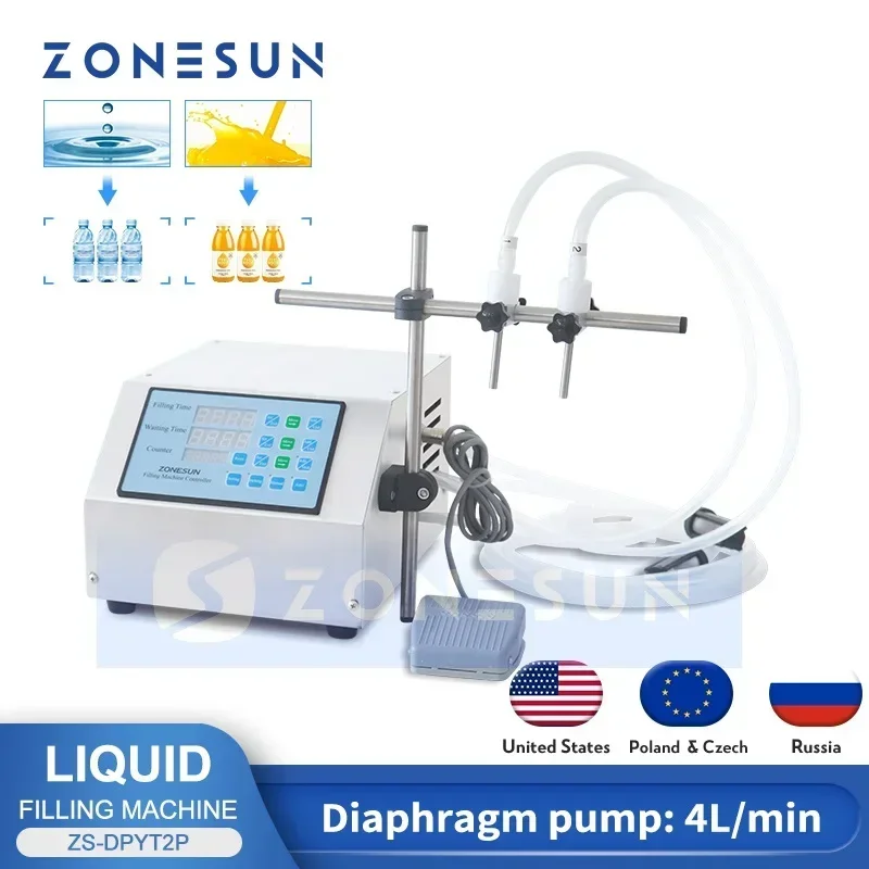 Liquid Filling Machine Filling Machine ZONESUN ZS-DPYT2P Liquid Filling Machine Semi-automatic Double Nozzles Beverage Juice Perfume Vial Water 50-4000ml Bottle Filler