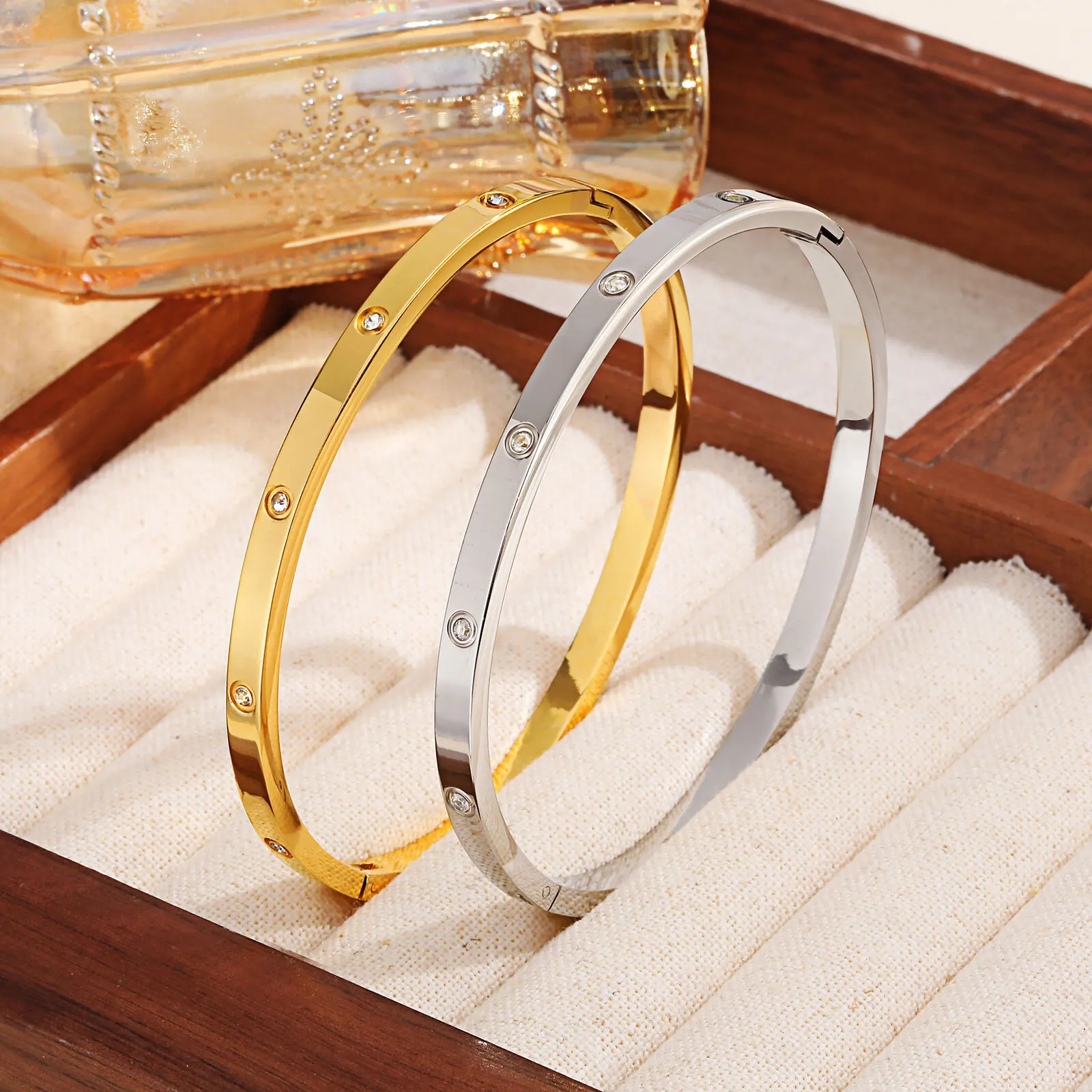 Vnox Waterproof Zircon Bangles For Women Stainless Steel Wrist Brackets Hand Jewelry Mother's Day Card