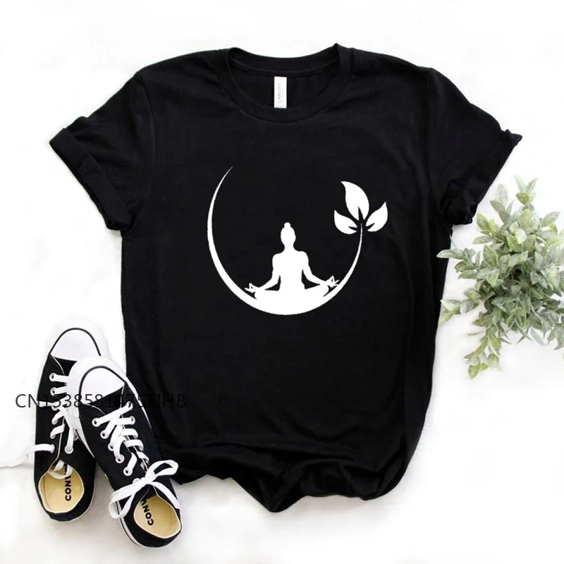 

Buddha Yoga Lotos Print Women Basic Tshirt Premium Casual Funny T Shirt Gift For Lady Yong Girl Top Tee