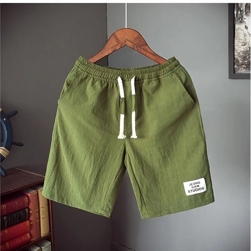 Men 2024 New Summer Solid Color Cotton and Linen Large Size Elastic Waist Casual Loose Thin Style Multicolor Breathable Shorts