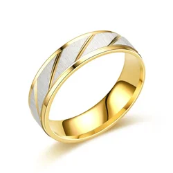 Elegant Gold Wave Pattern Stainless Steel Promise Ring - Titanium Steel Wedding & Engagement Jewelry Gift - 8 (6MM)