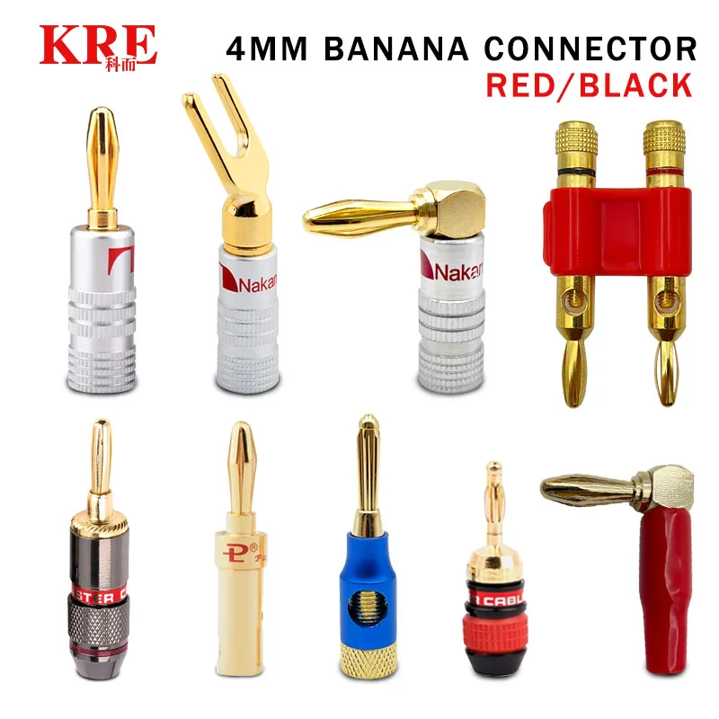 

KRE 20pcs/10pairs 4MM Banana Plugs 24K Gold-plated Connector with Screw Lock For Audio Jack Speaker Plugs Black&Red