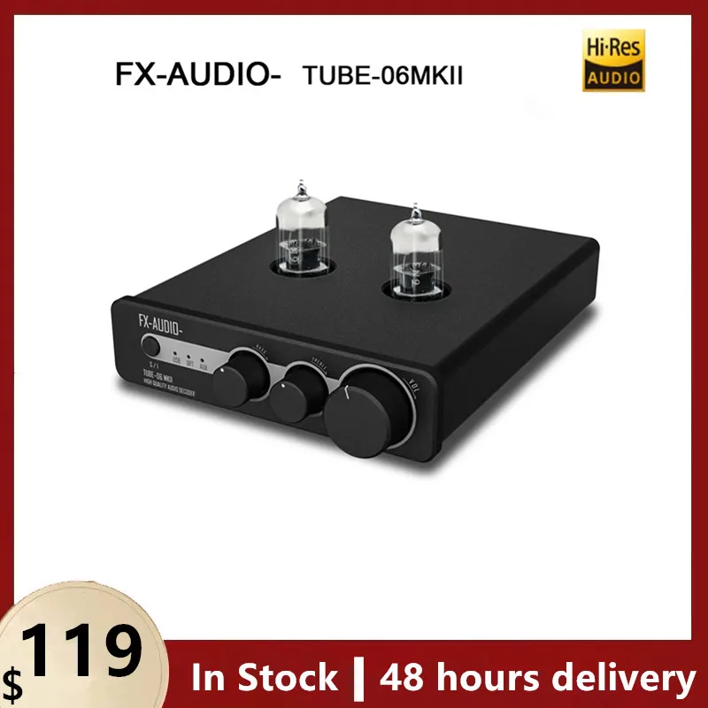 

FX-AUDIO- TUBE-06MKII Tube Preamplifier USB DAC ES9018K2M Tube 6N3 Pre Amplifier 24Bit/192kHz Subwoofer Preamp with Bass Treble