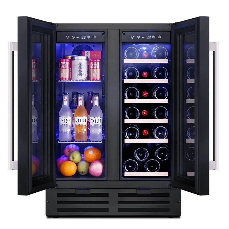Freestanding Glass Display 2 Doors Beverage Wine Refrigerator With Lock