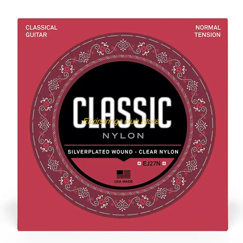 Guitar Strings EJ27N Nylon Classical Silver Plated Wrap Nylon Core Clear Student Trebles Normal Tension