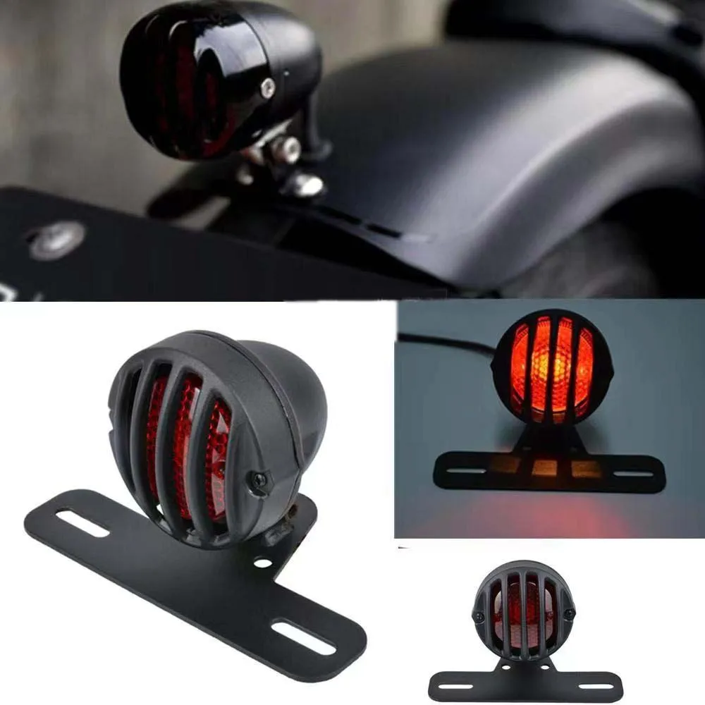 

Black Retro LED Motorcycle Tail Light Moto Rear Indicator License Plate Bracket Chopper Motorbike Brake Lights For Harley Honda