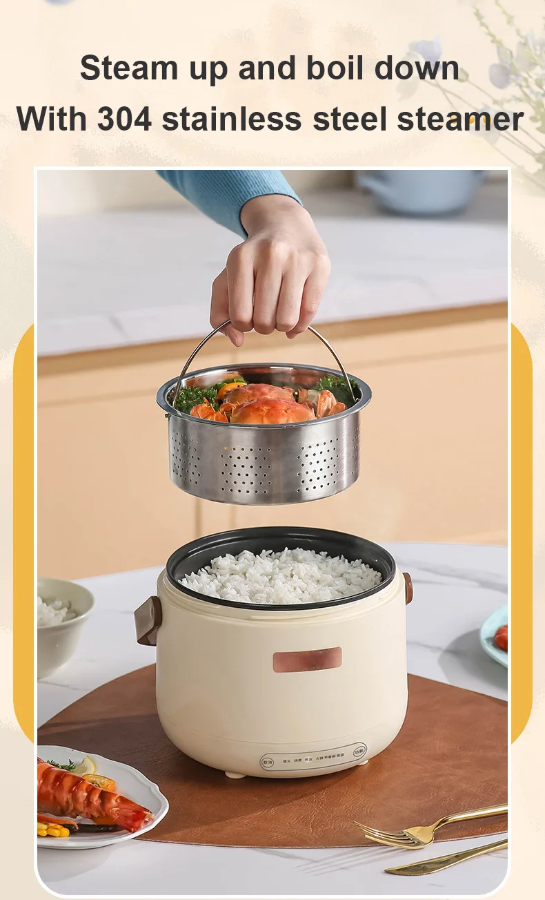 Description Picture 4 of itemLow Sugar Electric Rice Cooker Stainless Steel Food Steamer Meal Heating Lunch Box Soup Porridge Stew Cooking Hot Pot Frying Pan