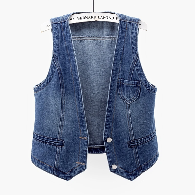 

Fashion Short Denim Vest Women Spring Autumn V Neck Sleeveless Jacket Student Thin Jeans Waistcoat Ladies Clothes 5XL 6XL H2378