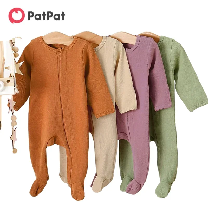 Baby Boy Girl Solid Footed Long-sleeve Jumpsuit One Pieces Baby Clothes Basic Style Spring and Autumn