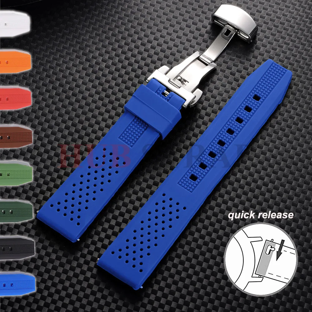 Premium Waterproof Silicone Watch Band with Butterfly Buckle - Soft Rubber Strap Replacement