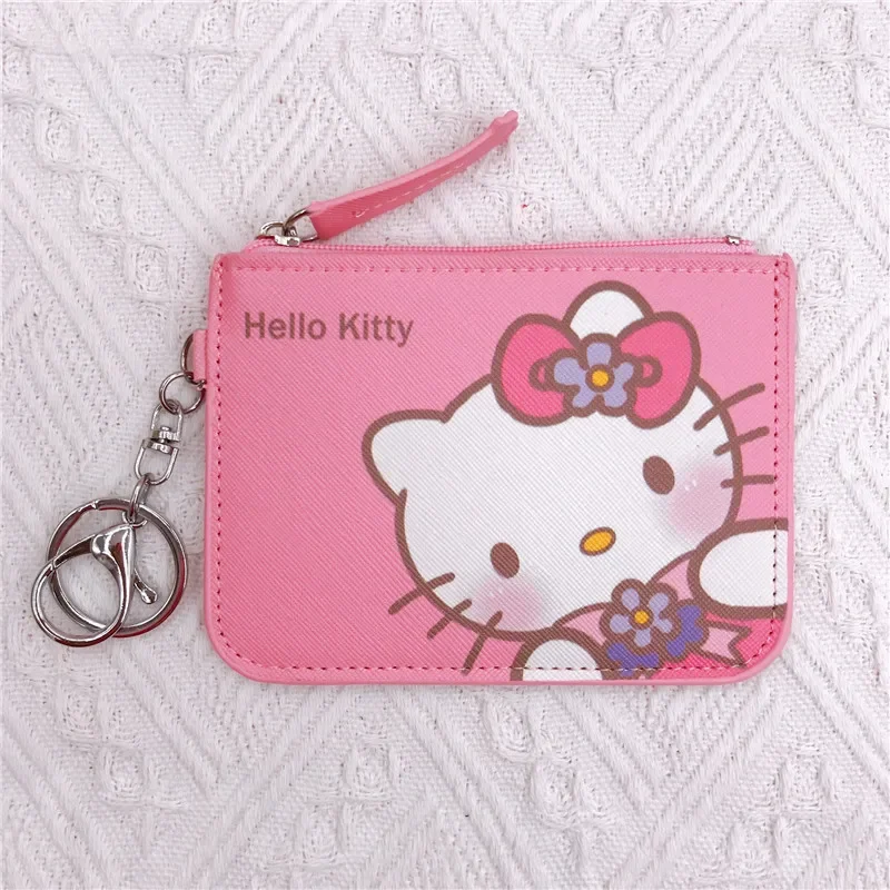 Coin Purse Coin Wallet Hello Kitty Woman Purse Sanrio Kuromi Cinnamoroll Pompom Purin Leather Change Card Holder All-in-one Bag with Keychain Pendant