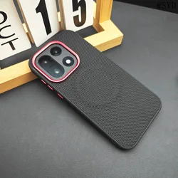 Nylon Woven Matte Leather Shockproof Bumper Case with Magnetic Closure for OnePlus 15 (Black)