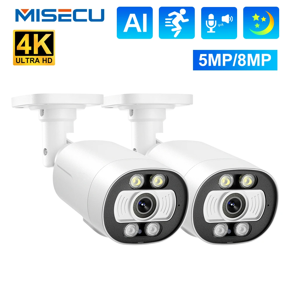

MISECU Super HD 5MP 8MP POE IP Camera Outdoor Surveillance Security Camera Two Way Audio Ai Human Detection Color Night Vision
