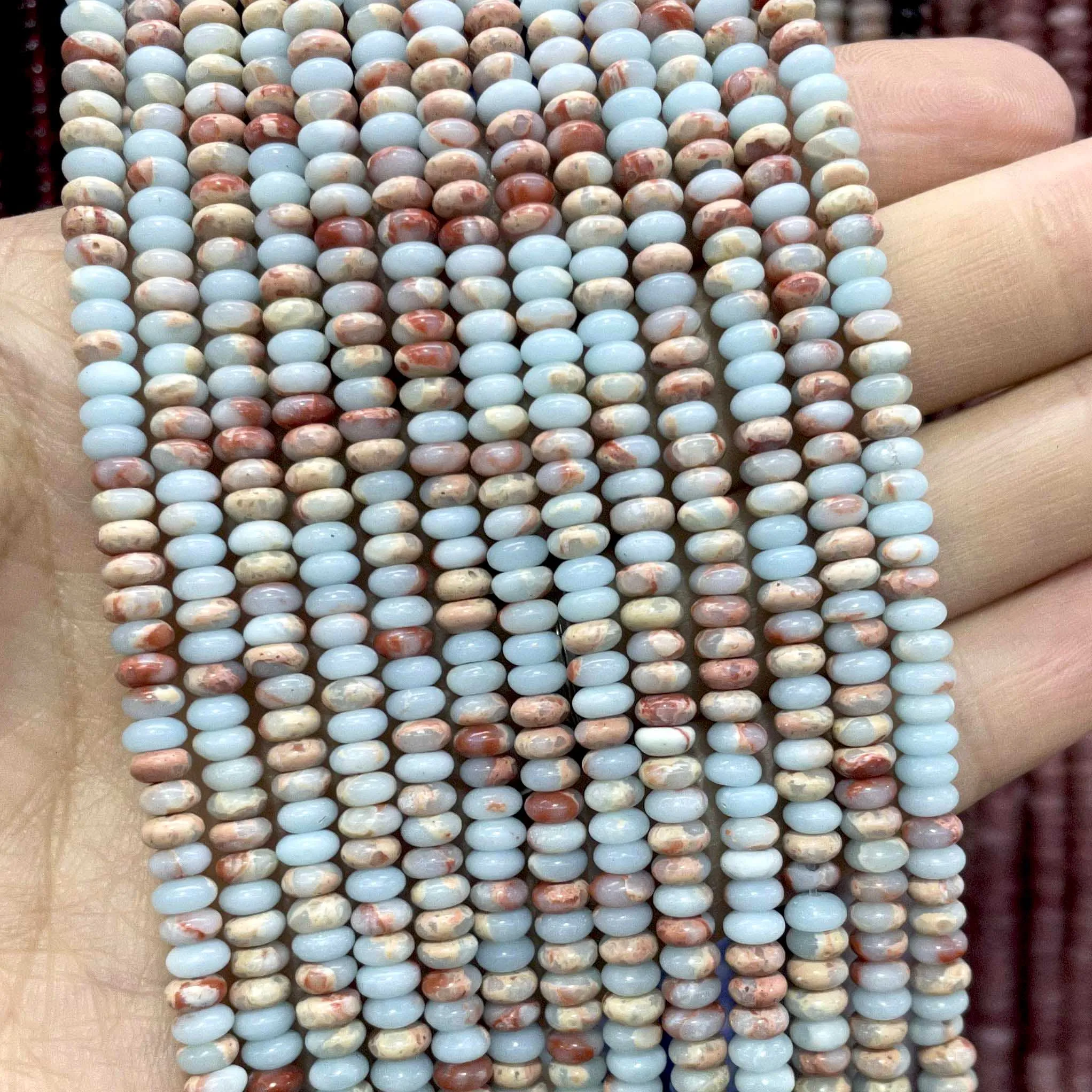 Natürliche Stein Blau Schlangenleder Jaspis Shoushan Sediment Edelstein Oval Rondelle Lose Perlen Für Schmuck Machen DIY Armband – Detail 4