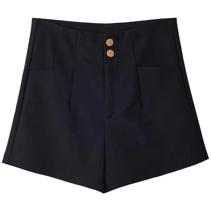 korean-black-suit-shorts-for-women's-spring-summer-2024-new-two-button-high-waisted-shorts-casual-slim-wide-leg-hot-pants