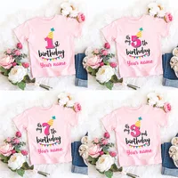 Personalized Girl Birthday Cartoon T Shirt for Girls Tshirt Number 1 2 3 4 5 6 7 8 Graphic Kids Clothes Birthday Party Outfits 1