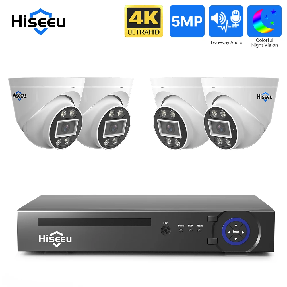 Hiseeu 5MP 8MP 4K CCTV Surveillance Security External IP POE Camera System Kit Set Home Street 8 POE Ports NVR Video Recorder