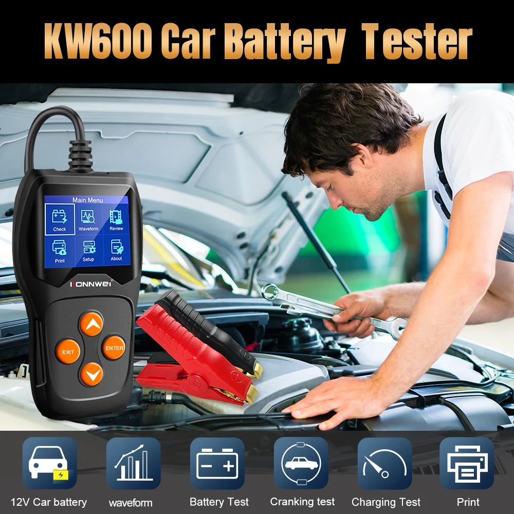 KONNWEI KW600 디지털 자동차 배터리 테스터 12V 분석기 스캐너 1002000CCA 배터리 상태 오류 자동 진단 도구..