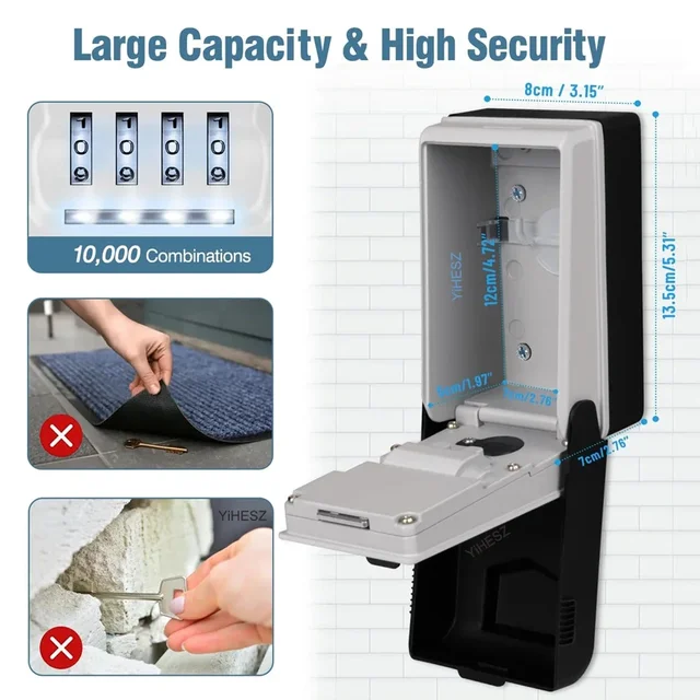 Dialing Wheel Password Key Lock Box Security Key Safe Waterproof Outdoor Mini Safes Small Lock Box Built-in LED Light For Night 3