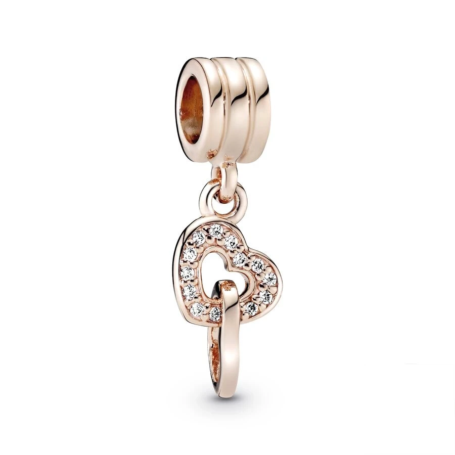 Rose Gold Plated Festive Snowflake Charm Interlocking Hearts Dangle Bead Fit Original Silver 925 Europeans Bracelet Women Jewelry charm jewelry silver charm bracelet