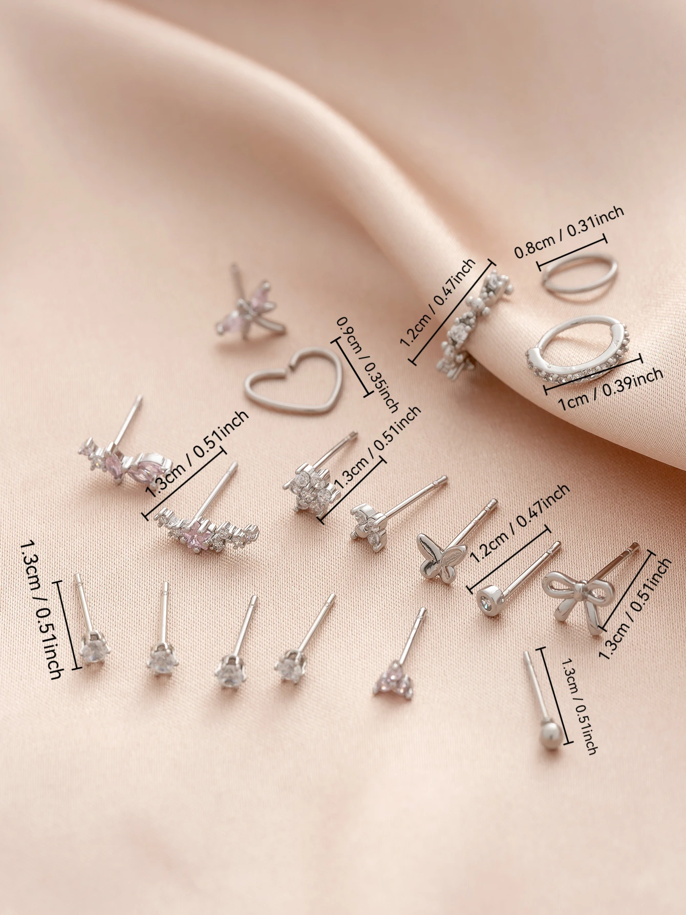 18pcs exquisite charm dragonfly, bow, heart & other perforated earrings, banquet, party music festival jewelry 4