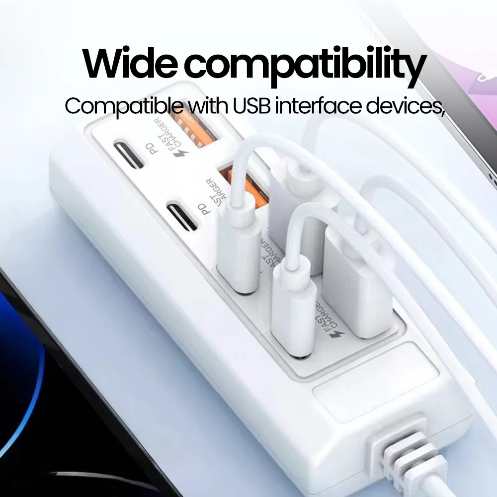 8 in 1 USB Electrical Socket 25W Fast Charging Power Outlet Adapter Docking Stations USB Splitter Converter Extension Socket