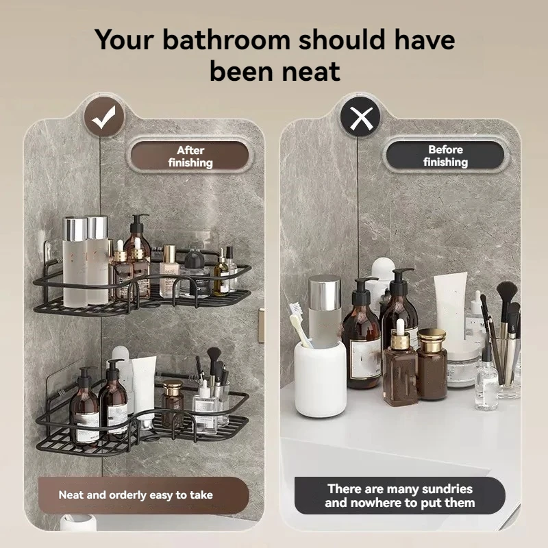 Hole-Free Bathroom Storage Rack Toilet Toilet Wall-Mounted Tripod Bathroom Sink Wall Storage Rack 4